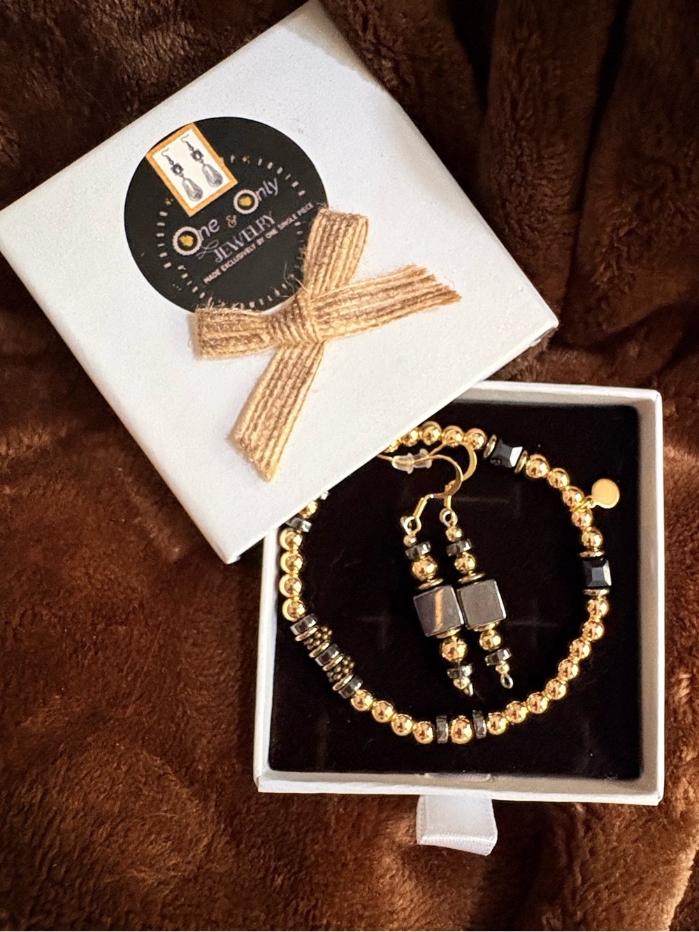Enewton style Stretch bracelet+ earrings set 14kGP genuine Hematite beads
